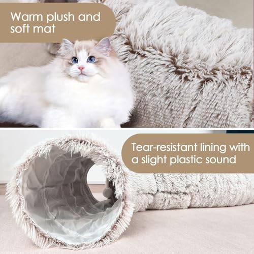 Peekaboo Cat Cave with Washable Mat, Collapsible Cat Play Tunnel for Kittens & Small Pets, Plush Cat Donut Bed Tunnel, Brown - Image 2
