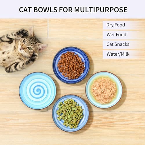 Selamica 6 Inch Ceramic Cat Bowls, Set of 4, Gradient Blue - Image 5