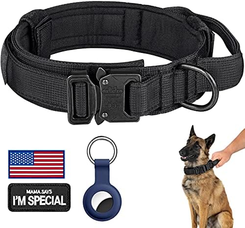 DAGANXI Tactical Dog Collar, Adjustable Military Training Nylon Dog Collar with Control Handle and Heavy Metal Buckle for Medium and Large Dogs, with Patches and Airtags Case (XXL, Black) by DAGANXI