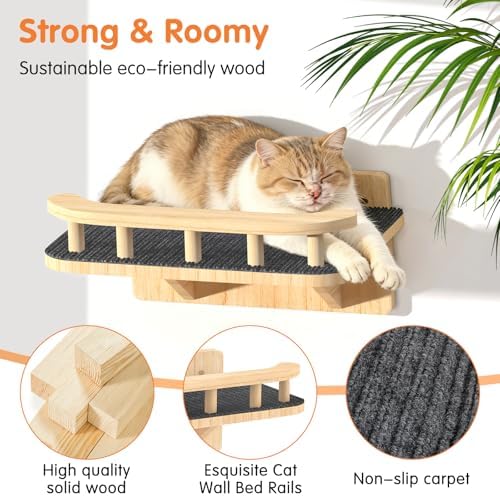 Cat Wall Shelves with 3 Steps, Floating Cat Shelves for Wall with Wide Perch, Modern Wood Wall Mounted Furniture up to 15lbs, Climber Shelf for Small/Medium Cats Sleeping,Jumping, Playing - Image 4