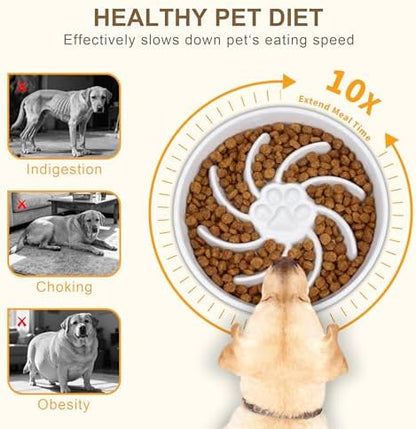Ceramic Slow Feeder Dog Bowl, 3 Cup Dog Food or 25oz Water, Slow Eating Bowl for Middle Breed, Maze Puzzle Feeder for Fast Eaters, Anti-Choking Stop Bloat, Non-Slip BPA Free (White) - Image 3