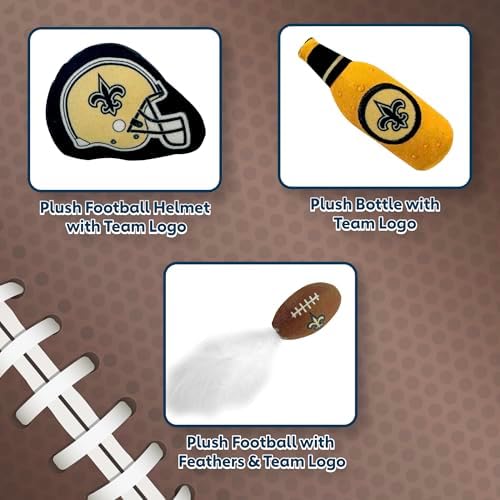 BEST PLUSH CAT TOY: NFL NEW ORLEANS SAINTS Complete Set of 3 piece Cat Toys filled with Fresh Catnip. Includes: 1 Helmet Cat Toy, 1 Football Cat Toy with Feathers & 1 Beer Bottle. Beautiful Team LOGOS - Image 5