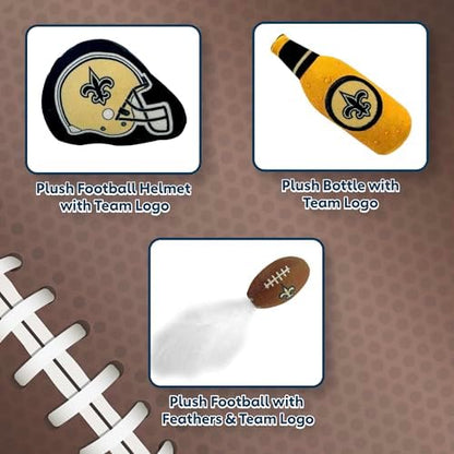 BEST PLUSH CAT TOY: NFL NEW ORLEANS SAINTS Complete Set of 3 piece Cat Toys filled with Fresh Catnip. Includes: 1 Helmet Cat Toy, 1 Football Cat Toy with Feathers & 1 Beer Bottle. Beautiful Team LOGOS - Image 5