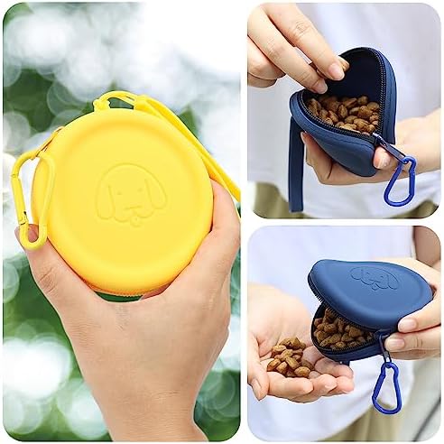 WALLFID Silicone Dog Treat Pouch Small Bag,with Pet Training Clicker,Walking Bag for Dog and Cat, Pocket Size, Easy to Clean, Odorless, Zipper Design,Moisture-Proof,Travel Walking Bag.(Yellow) - Image 5