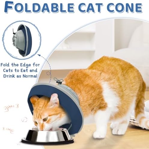 Cat Cone Collar Soft to Stop Licking, Adjustable, Foldable Lightweight Kitten Cones After Surgery Recovery for Cats & Kittens, Cat Cone Alternative, Easy Eating (Solid Blue, M) - Image 3