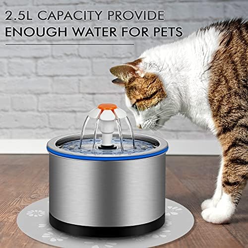 Cat Water Fountain Stainless Steel, 84oz/2.5L Pet Water Fountain with LED Night Light, Automatic Drinking Fountain for Cats, Dogs and Other Pets - Image 6