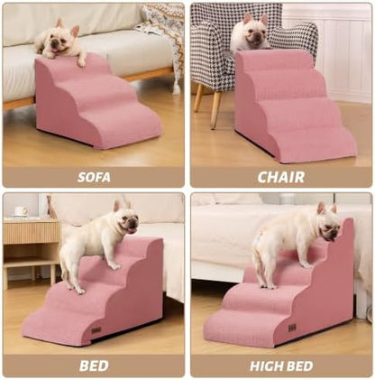 5-Step Pink Dog Stairs for High Bed, Pet Ramp for Small Dogs, Cats - Image 2