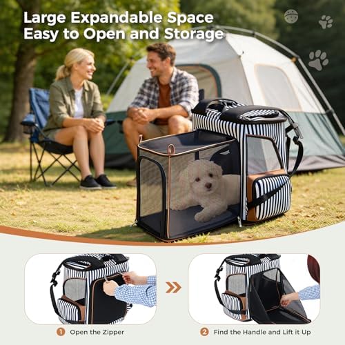 Lekereise Large Cat Backpack Carrier Expandable Pet Carrier Backpack for Small Dogs Medium Cats Fit Up to 18 Lbs, Foldable Puppy Backpack Carrier for Travel, Hiking, Striped - Image 4