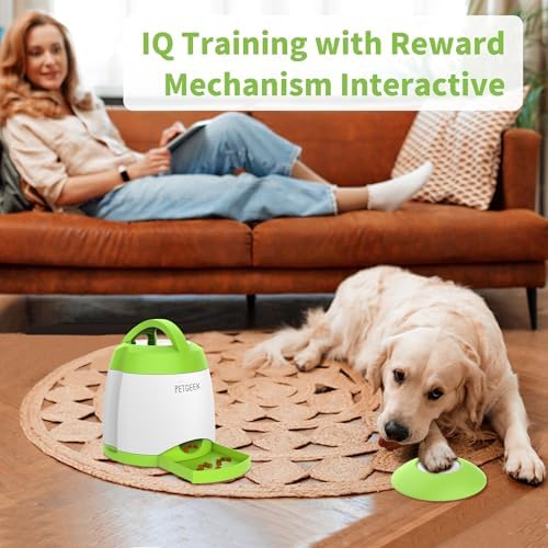 PETGEEK Automatic Dog Treat Dispenser with Button - Puzzle Memory Training Feeder, Pet Geek Button Treat Food Dispensing Toys Interactive, Iq Training Dog Feeder (Green) - Image 2