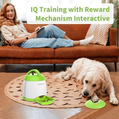 PETGEEK Automatic Dog Treat Dispenser with Button - Puzzle Memory Training Feeder, Pet Geek Button Treat Food Dispensing Toys Interactive, Iq Training Dog Feeder (Green) - Image 2