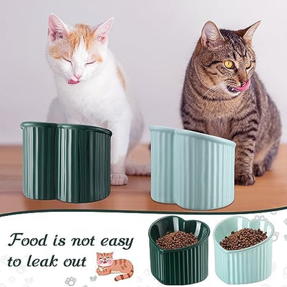 Mumufy 2 Pcs Ceramic Elevated Cat Bowls Tilted Elevated Raised Pet Bowls Anti Vomit Cat Dish for Indoor Stress Free Water Dish Feeder for Puppies, Heart Shaped(Macaron Blue, Peacock Green) - Image 6
