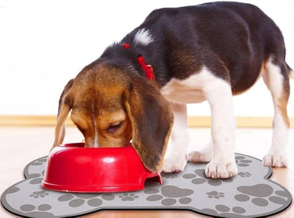 Dog Food Mats for Floors Waterproof, Pet Feeding Absorbent Water Bowl Mat Cat Placemats Gray Bone Shape 23.6 * 15.7 inch