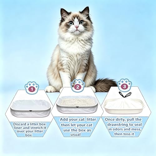 Drawstring Cat Litter Box Liners,30 Count 36" x 18" Jumbo Cat Litter Pan liners, 2 Mil Thick Claw Resistant Cat Pan Liner (White, 36" x 18" (30 Counts)) - Image 6