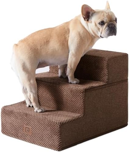 EHEYCIGA Dog Stairs for Small Dogs 13.5" H, 3-Step Dog Steps for Cats, Brown by EHEYCIGA