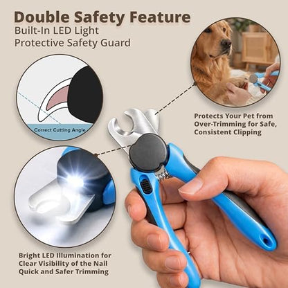 LED Dog Nail Clipper with Light, Professional Pet Nail Trimmer with File For Dogs & Cats grooming, Sharp Stainless Steel Blades for Thick Nails, Safety Guard & Lock (Blue Medium-Large, with LED) - Image 2