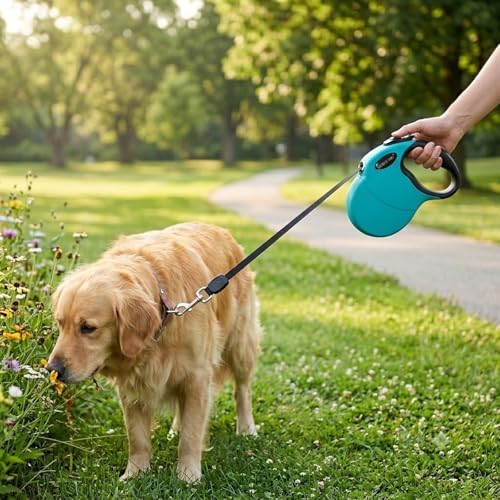 Retractable Dog Leash Hands-Free Adjustable Length 16ft with Safety Lock Durable Nylon Belt for Small Medium Large Dogs Easy Walk Training Portable Dog Leash Blue L - Image 5