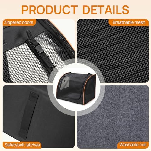 Dog Car Seat, Enclosed Carrier for Pets Travel Safety Dog Crate Soft-Sided Covered Car Kennel Carrier for Backseat for Medium Dogs - Image 4