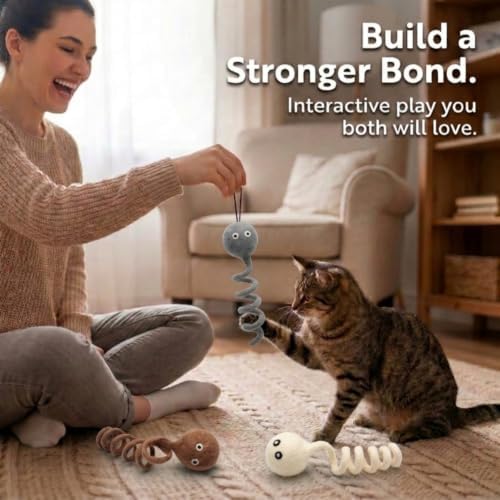 Glaciart One Felt Spring Cat Toy – 3 Pcs Soft Fuzzy Enrichment 100% Natural Wool - Interactive Stretchable Play Set - Safe for Pets, Non-AZO Colored Dyes - 4” Long - Image 6