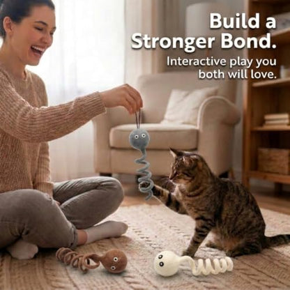 Glaciart One Felt Spring Cat Toy – 3 Pcs Soft Fuzzy Enrichment 100% Natural Wool - Interactive Stretchable Play Set - Safe for Pets, Non-AZO Colored Dyes - 4” Long - Image 6