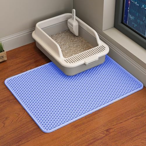 Cat Litter Mat, Double Layer Cat Litter Box Mat (24x18 Inch, Blue) by HCY%26WLD