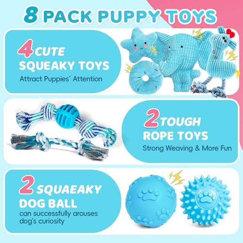 8 Pack Luxury Puppy Toys for Teething Small Dogs, Puppy Chew Toys with Squeaky Dog Toys, Balls and Rope Dog Chew Toys, Dog Toys to Keep Them Busy (Blue, 8-Pack) - Image 2