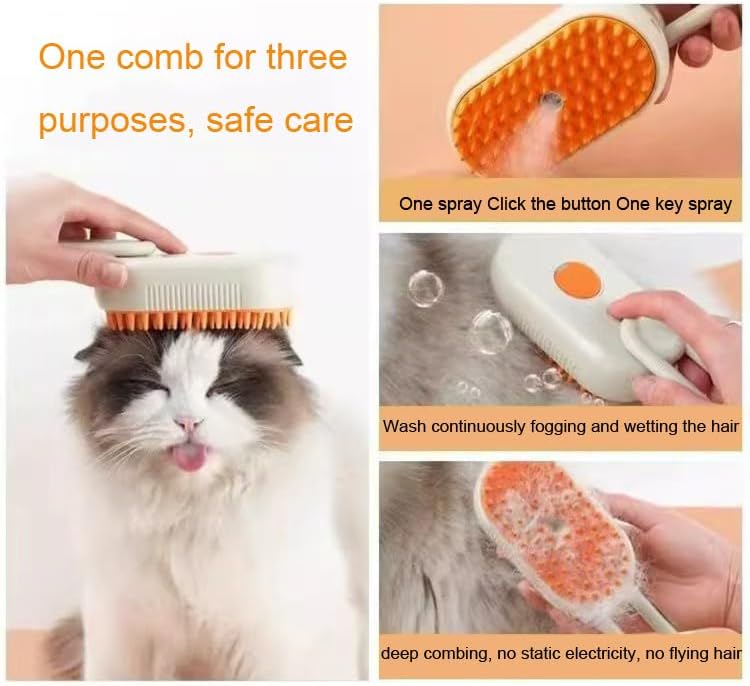4-in-1 Cat Steam Brush Cat and Dog Anti-Static steam Brush with Spray for Massaging,Cleaning,Shedding,Grooming,2025 New Rechargeable Pet Grooming Brushes(Cream Khaki) (Brush White) - Image 6