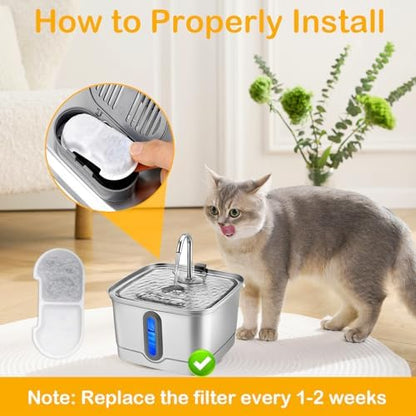 16+16 Pack Replacement Filters for SEIRMEP 101oz/3L Stainless Steel Cat Water Fountain, Includes 16 Filters & 16 Sponges - Image 4
