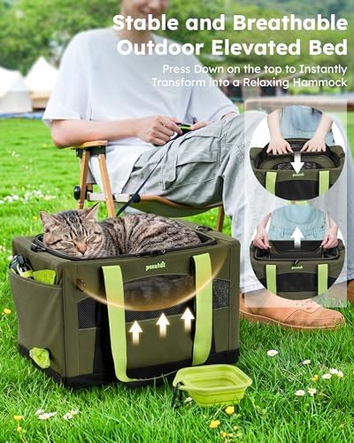 Pecute Cat Carrier,Top Expandable Dog Crate for Travel, Green - Image 4