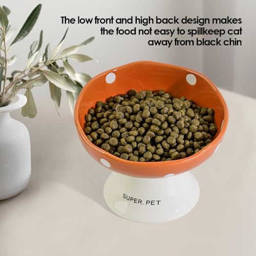 Red and Orange Mushroom Cat Bowl Set, 2PCS Elevated Ceramic Bowls for Cats - Image 5