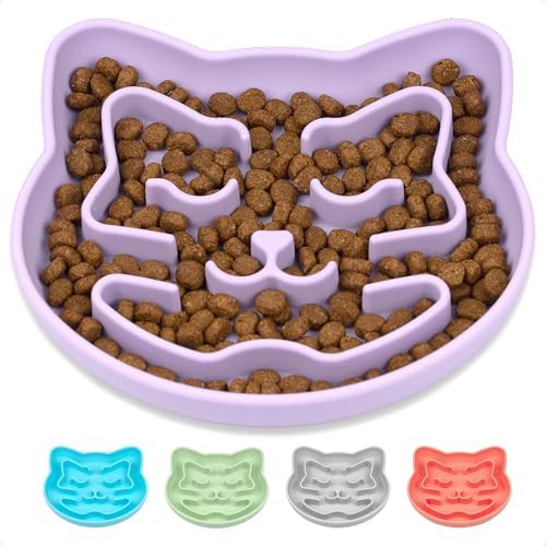 Snuggli Slow Feeder Cat Bowl | Cat Puzzle Feeder for Slow Eating, Mental Enrichment, Digestion, & Bloat Relief | Non-Slip Silicone, Dishwasher Safe, 1 Cup (Lavender) by Snuggli