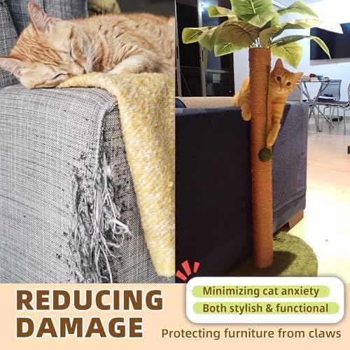 Meowoou Cat Scratching Post 33 Inch Tall Cat Scratcher for Indoor Cats Adults,Small Cat Tree Tower Sisal Rope Kitten Scratch with Interactive Hanging Ball - Image 5