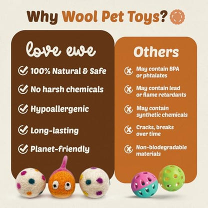 Love Ewe Wool Cat Toys 3 Pack, 3in Fish with Bell & 2in Ball - Image 5