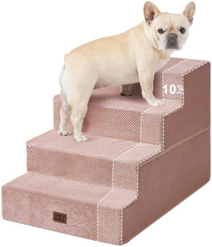 EHEYCIGA Dog Stairs for Bed 18" H, 4-Step Extra Wide Dog Steps, Pink by EHEYCIGA