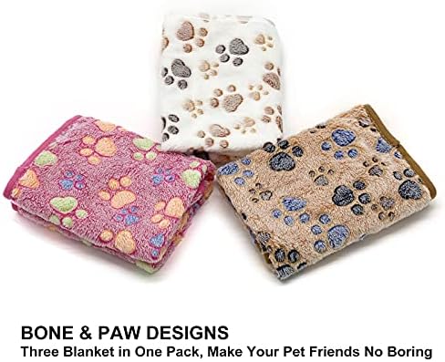 SORKUT 1 Pack 3 Puppy Dog Blankets Super Soft Warm Sleep Mat Fluffy Premium Fleece Pet Blanket Flannel Throw for Dog Puppy Cat - Paw Print Beige/Pink/Brown Small(23"x15") - Image 2