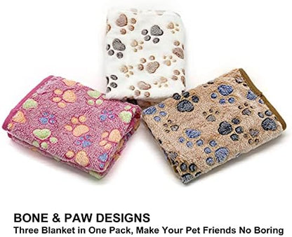SORKUT 1 Pack 3 Puppy Dog Blankets Super Soft Warm Sleep Mat Fluffy Premium Fleece Pet Blanket Flannel Throw for Dog Puppy Cat - Paw Print Beige/Pink/Brown Small(23"x15") - Image 2