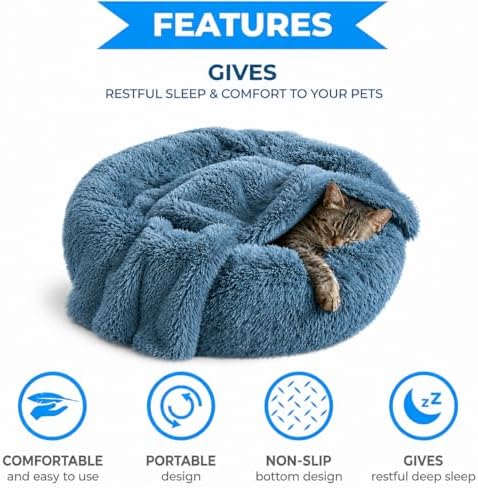 Whiskers & Friends Cat Beds for Indoor Cats & Small Dog, Fluffy Cat Bed - Image 3
