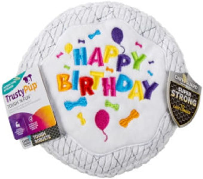 TrustyPup Tough 'N Fun Birthday Cake Squeaky Plush Dog Toy, Chew Guard Technology - White, Large (71150)
