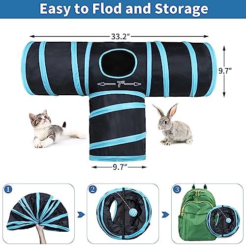 Malier Collapsible Cat Tunnels & Toys Set, Interactive Kitty Toys - Kitten & Cat - Feathers, Mouse, Crinkle Balls, 3-Way Tube Tunnel for Indoor Play - Image 6