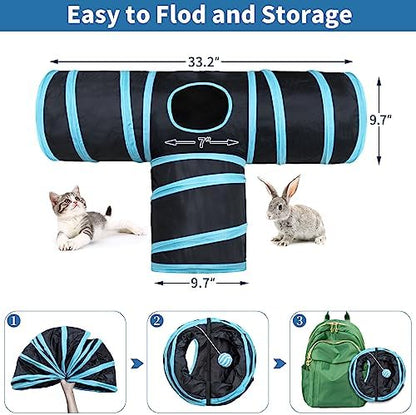 Malier Collapsible Cat Tunnels & Toys Set, Interactive Kitty Toys - Kitten & Cat - Feathers, Mouse, Crinkle Balls, 3-Way Tube Tunnel for Indoor Play - Image 6