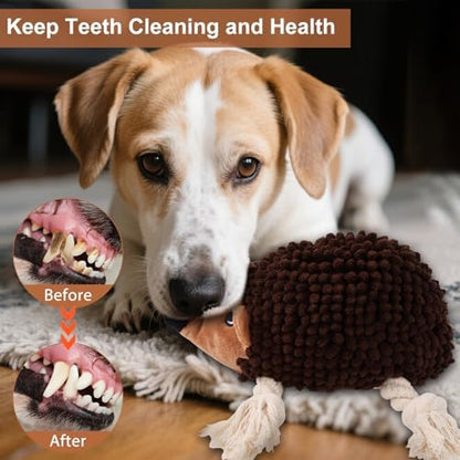Dog Squeaky Toys for Dogs - Hedgehog Mop Plush Interactive Rope Toy, Durable Chew Toy with Squeaker and Crinkle for Small to Large Dogs, Tug of War Pet Toy for Puppies & Aggressive Chewers - Image 3