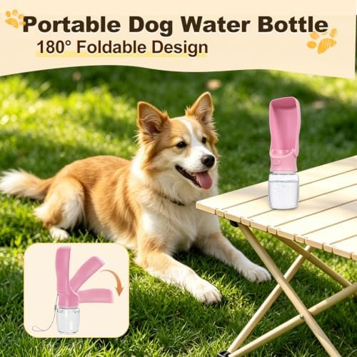 Foldable Dog Water Bottle, 12 oz Leak Proof Portable Dispenser (Pink-1) - Image 5