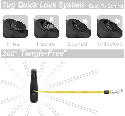 TUG 360° Tangle-Free Reflective Retractable Dog Leash | 16 ft Strong Nylon Tape (Small)