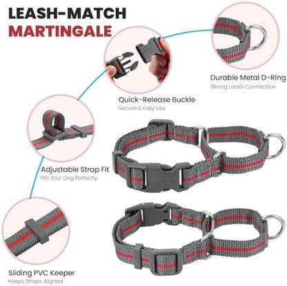 VIVAGLORY Double Handle Dog Leash Twingrip, 5ft x 1in, M, Red Grey - Image 4