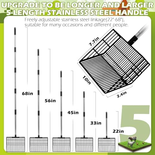 EXPAWLORER Large Chicken Poop Scooper, Adjustable Pet Coop Rake with Stainless Steel Long Handle, Heavy Duty Litter Sifting Sand Sifter Shovel Cleaning Tool Cat Chicken Coop Accessories (22"-68") - Image 2