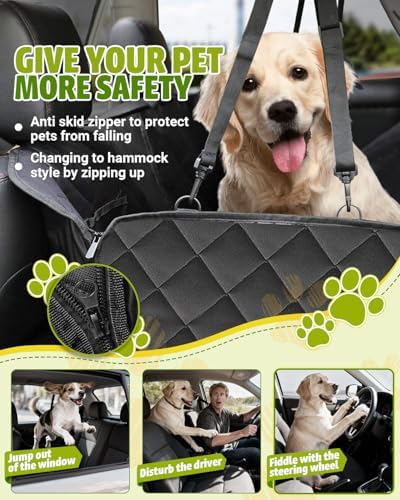 Victoper Dog Car Seat Cover, 600D Heavy Dute Car Seat Cover for Dogs Pets, 100% Waterproof Anti-Scratch Nonslip Dog Hammock for Cars, Seat Covers Protector with Seatbelt for Sedan SUV Truck XL Black - Image 5