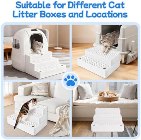 Extra Large 3 Steps Litter Box Ramp, Adjustable Cat Litter Box Step with Filter Function, Easy to Clean Cat Litter Stair Catcher for Elderly Cats and Kitten (White) - Image 6