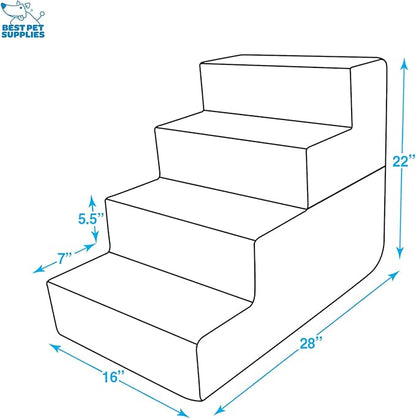 Best Pet Supplies Dog Stairs & Steps - Foam Steps for Small Dogs & Cats, Non-Slip Indoor Balanced Pet Step Support, Dog Ramp, No Assembly, Ash Gray Linen, Foldable 4-Step (22-inch Height)