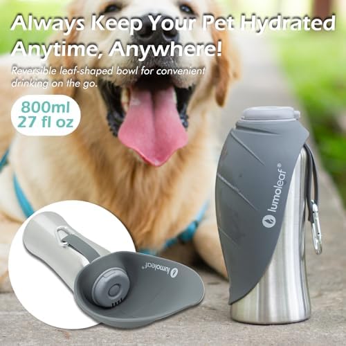 LumoLeaf Portable Dog Water Bottle 27 OZ, Stainless Steel Pet Travel Water Bottle Dispenser for Walking, Hiking and Outdoor, Portable Water Bowl for Large Dogs (Grey) - Image 6