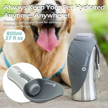 LumoLeaf Portable Dog Water Bottle 27 OZ, Stainless Steel Pet Travel Water Bottle Dispenser for Walking, Hiking and Outdoor, Portable Water Bowl for Large Dogs (Grey) - Image 6