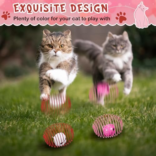 Jecery 5 Pcs Cat Toys Spring,Bell,Pink Red - Image 4